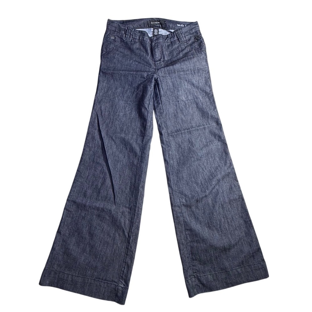 Calvin Klein Jeans Womens 10/33 Wide Leg Dark Wash Denim Trousers Indigo-2250